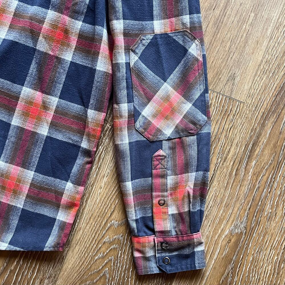 LL Bean Plaid Flannel Hoodie Jacket L Elbow Patches Pockets Wool Gorpcore Hiking - Picture 5 of 7